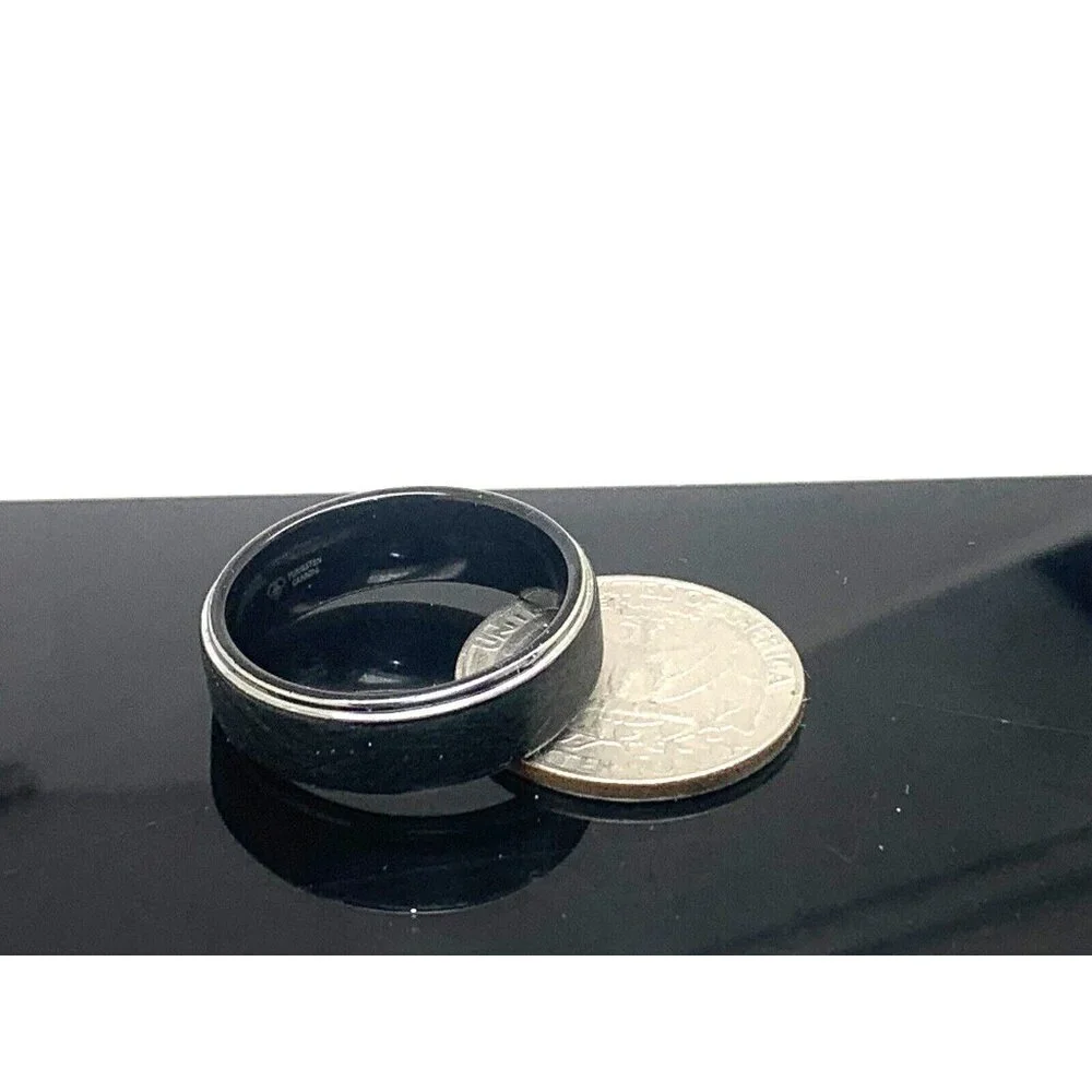 Men's Wedding Band Black Silver Tungsten Carbide 8mm Engagement Ring Size 12.5